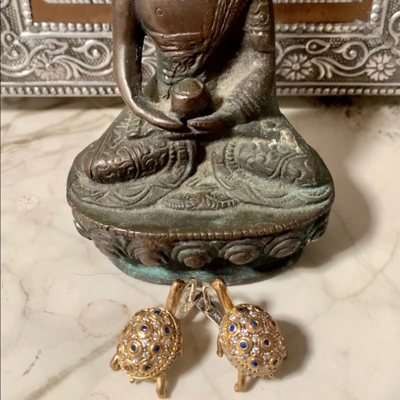 European Turtle Earrings Encrusted Sapphire Topaz - Picture 7 of 16